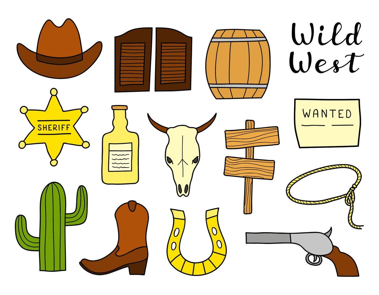 Set of hand drawn Wild West elements. vector