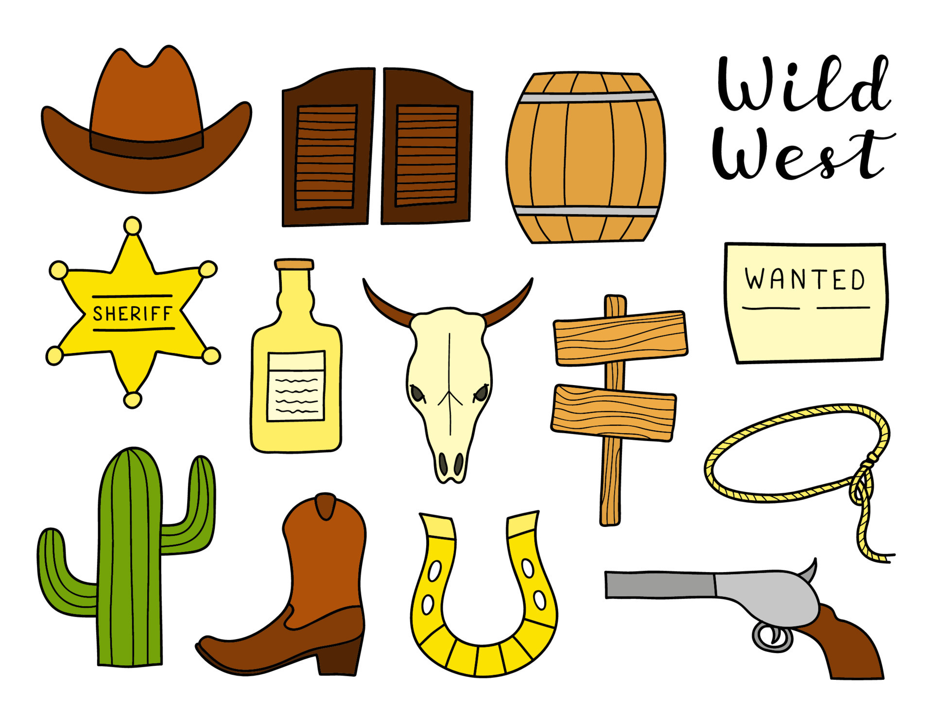 Set of hand drawn Wild West elements. 13157789 Vector Art at Vecteezy