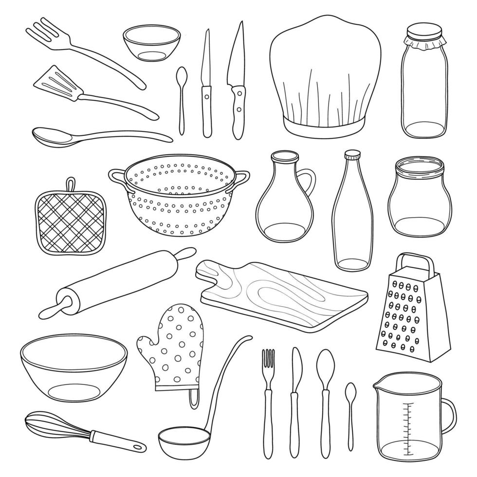 juego de utensilios de cocina. vector