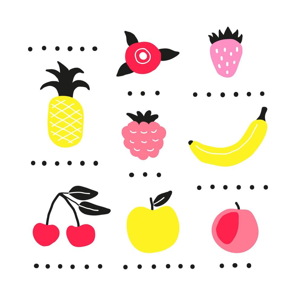 Poster with doodle fruits and berries. vector