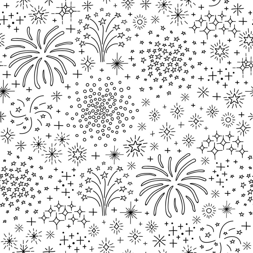 Seamless pattern with fireworks and petards. vector