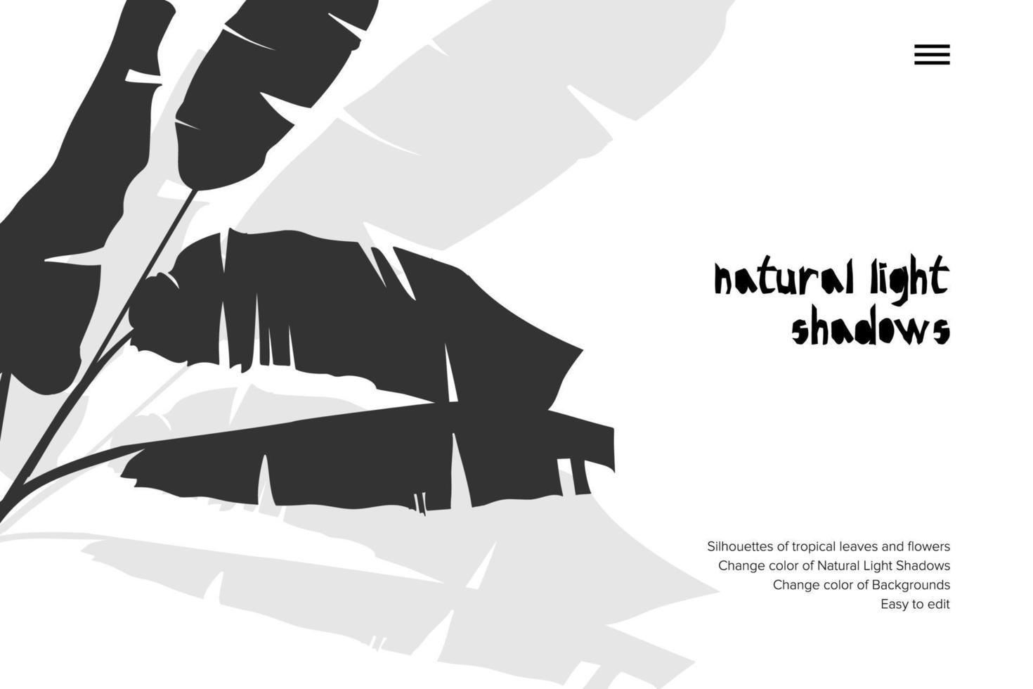 banner abstracto con sombra de hojas tropicales negras aisladas sobre fondo blanco. plantilla de presentación de estilo vintage vector