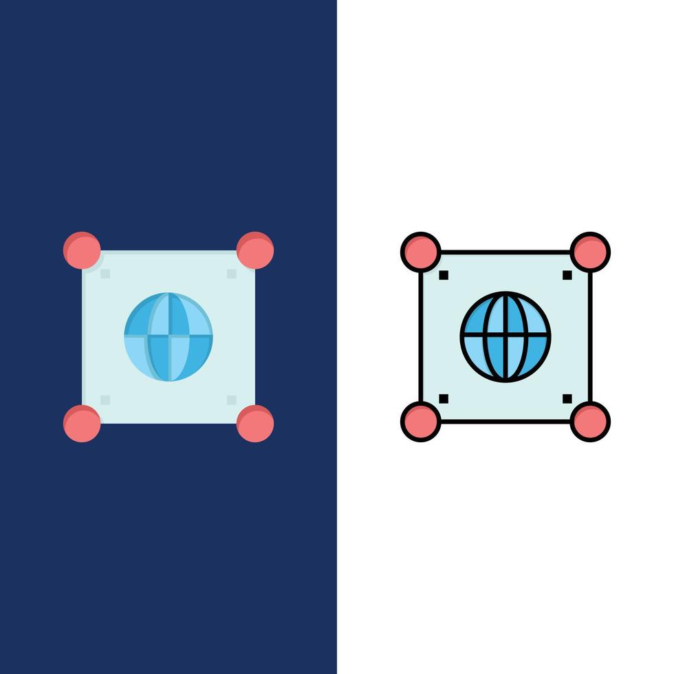 Globe Global World Science  Icons Flat and Line Filled Icon Set Vector Blue Background