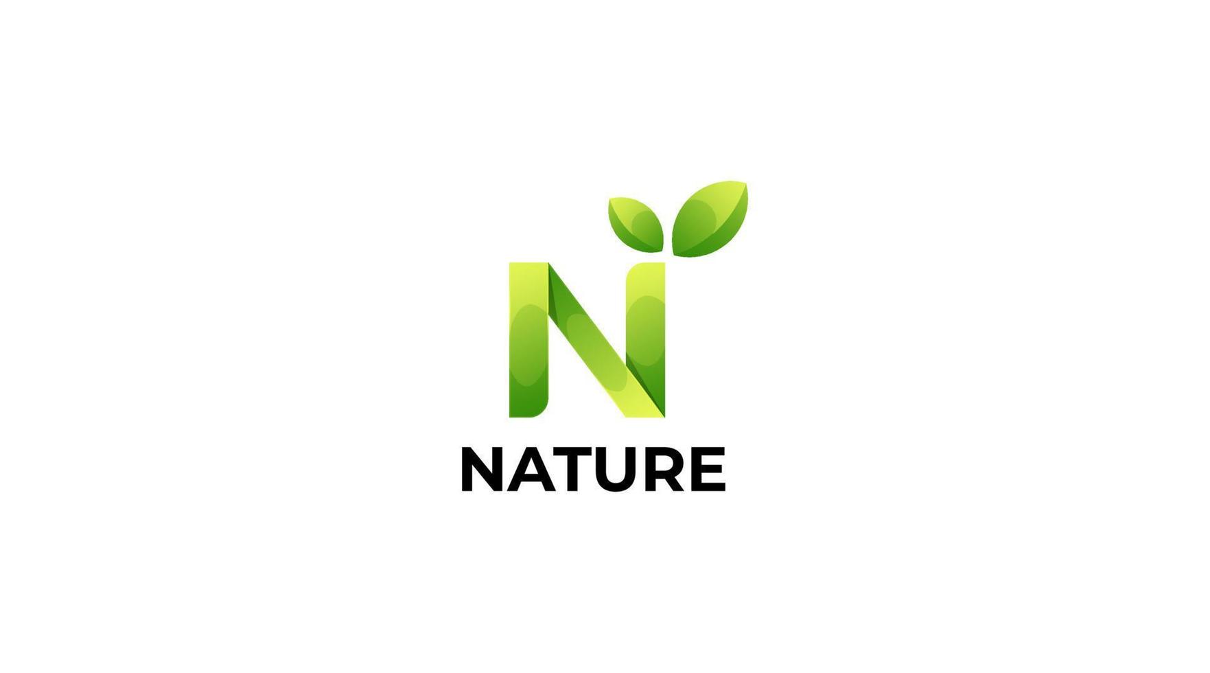 Letter N with leaf for natural vector logo design template