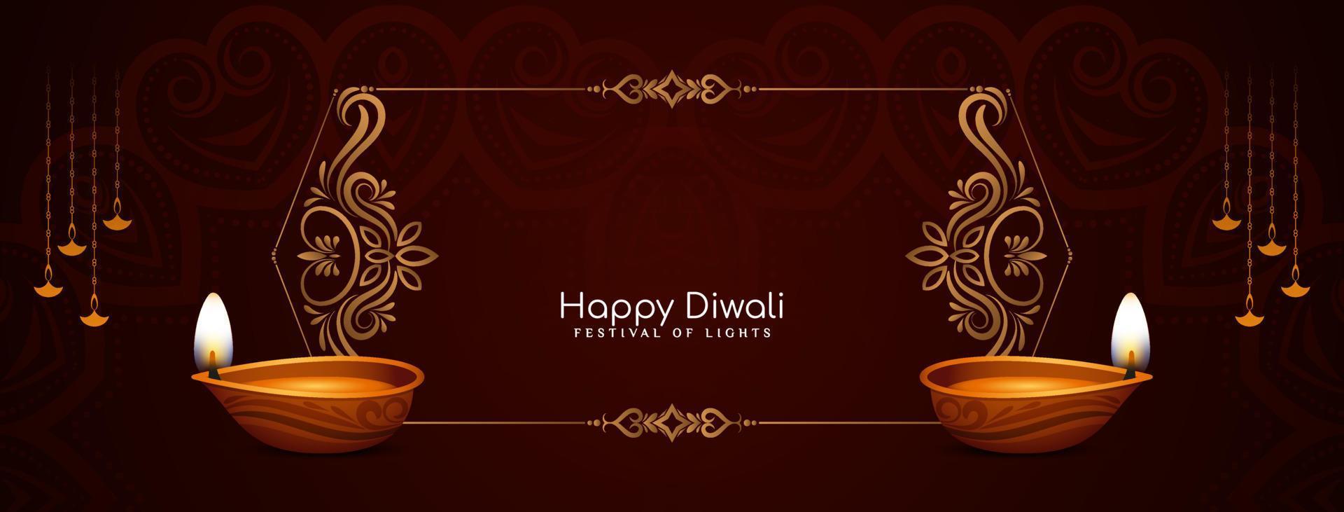 Happy Diwali Hindu traditional cultural festival banner with diya vector