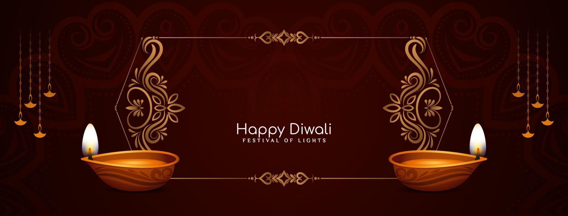 Happy Diwali Hindu traditional cultural festival banner with diya vector