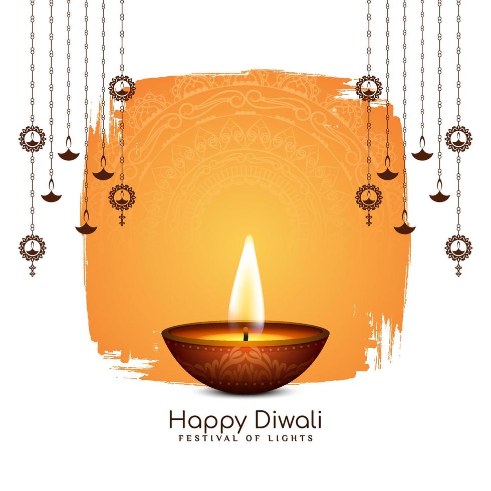 Happy Diwali cultural Indian festival background with diya vector