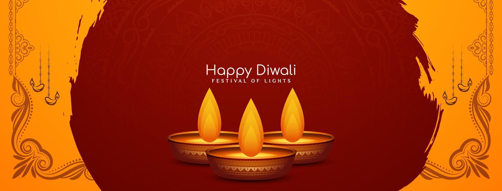 Happy Diwali religious cultural festival celebration banner with diya vector