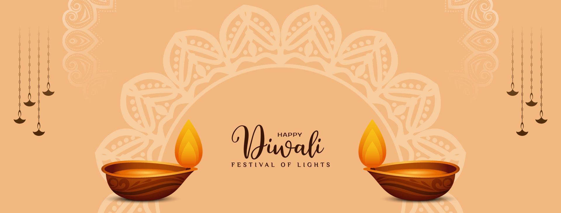 Happy Diwali Hindu traditional cultural festival banner with diya vector