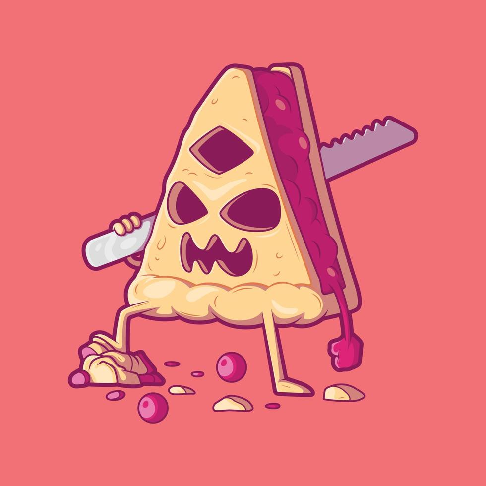 Piece of Pie monster character vector illustration. Food, Halloween, funny design concept.