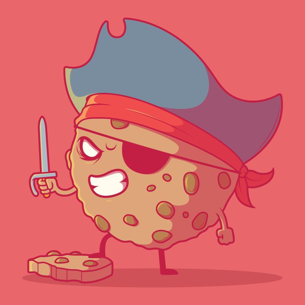 Cookie Pirate character vector illustration. Food, brand, funny design concept.