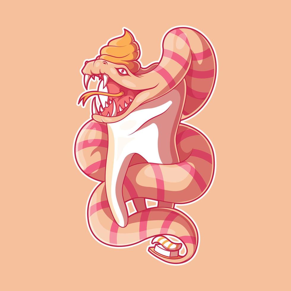 Ilustración de vector de cepillo de dientes de serpiente. salud dental, comida, concepto de diseño divertido.