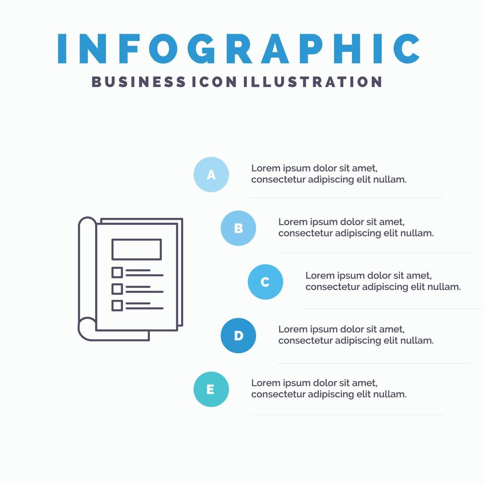 Book Bundle Layout Report Line icon with 5 steps presentation infographics Background vector