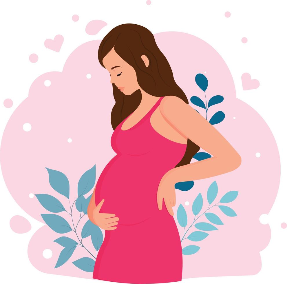 Pregnant woman in pink dress vector