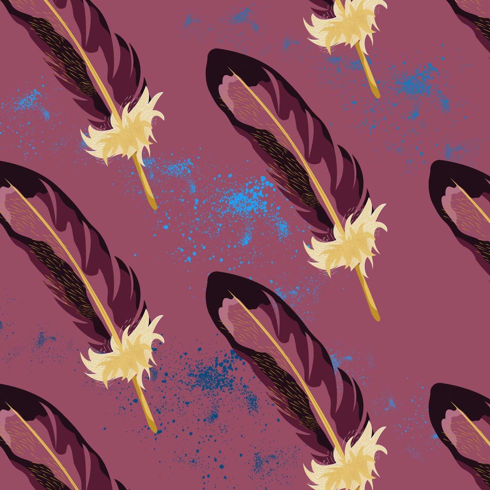 Hand drawn vector seamless pattern with painted bird feathers. Colorful art for your design. Vector illustration