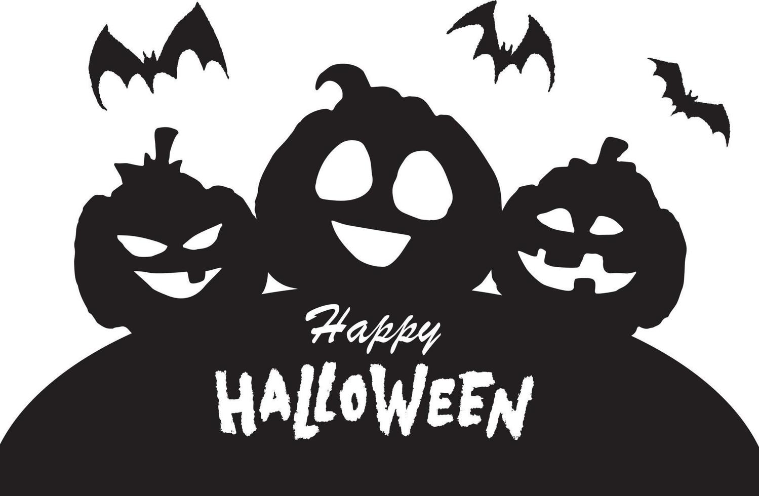 Happy Halloween Pumpkins curved with jack o lantern face. Vector cartoon illustration.