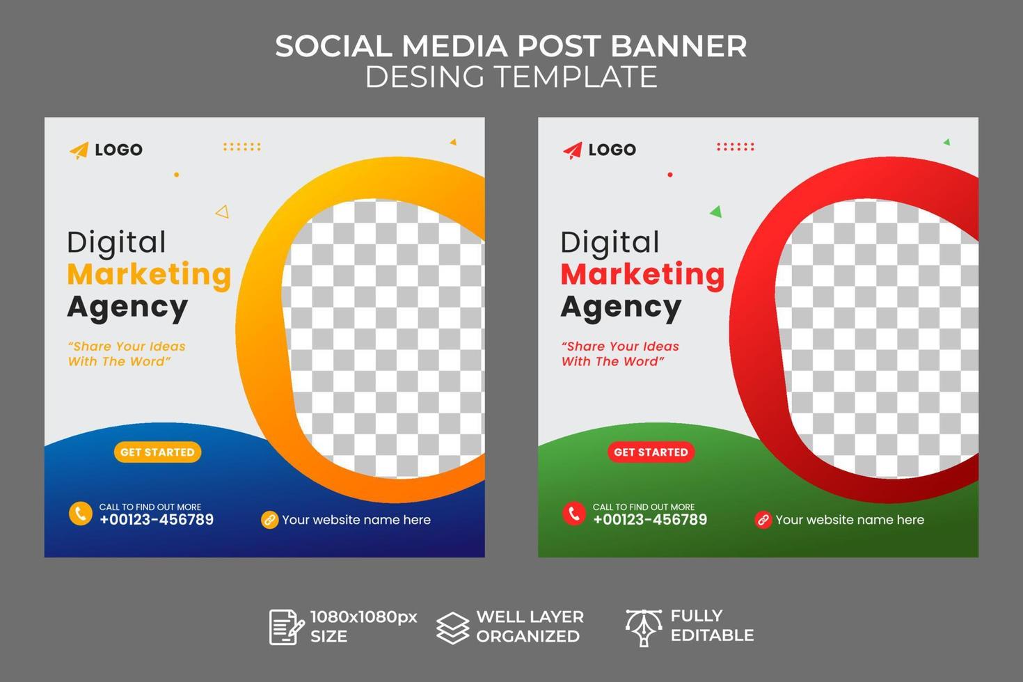 Digital Marketing Social Media Post Template, Digital Business Marketing Social Media Banner, creative business agency, Corporate advertising vector