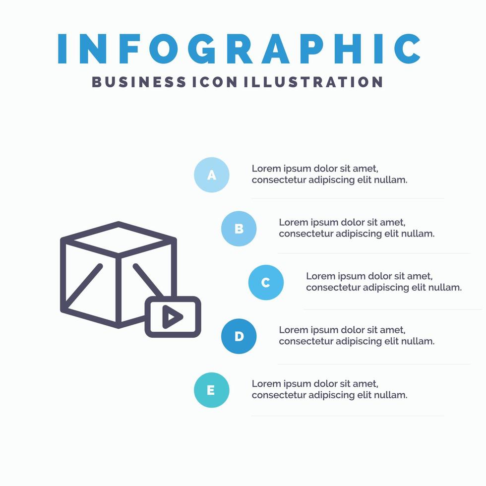 icono de línea de cuadro de reproducción de medios de botón con fondo de infografía de presentación de 5 pasos vector