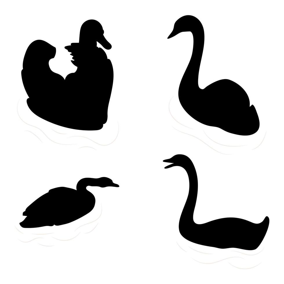 Swans floating silhouettes design. Goose, geese. Wild birds vector