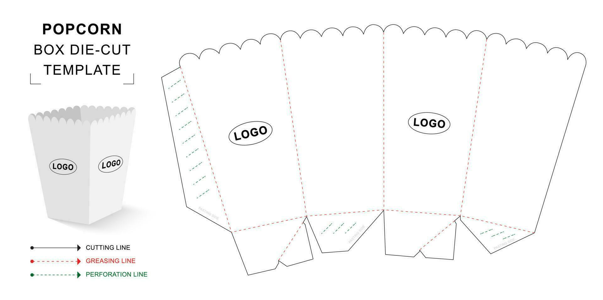 popcorn box die cut template vector