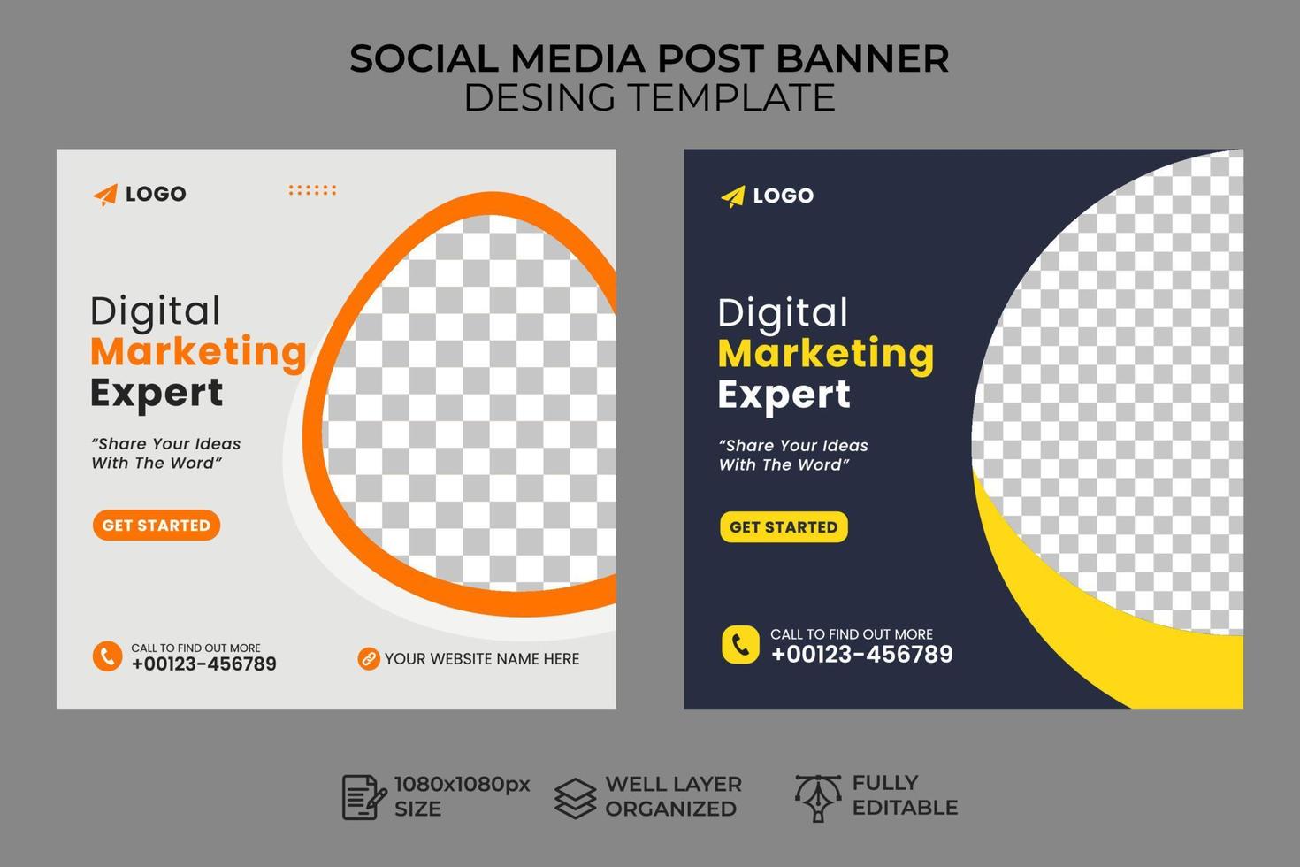 Digital Marketing Social Media Post Template, Digital Business Marketing Social Media Banner, creative business agency, Corporate advertising vector