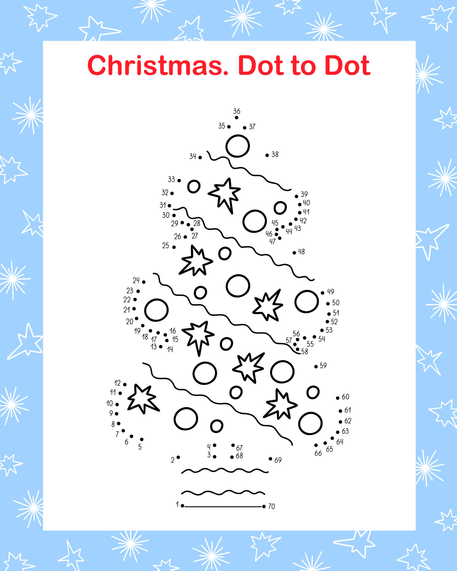 Decorated Christmas fir-tree dot to dot educational game or leisure