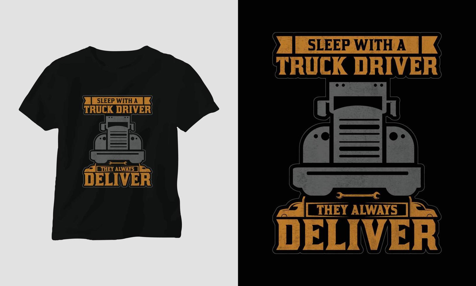 Truck Driver T-shirt Design Vintage Style with truck and flag vector