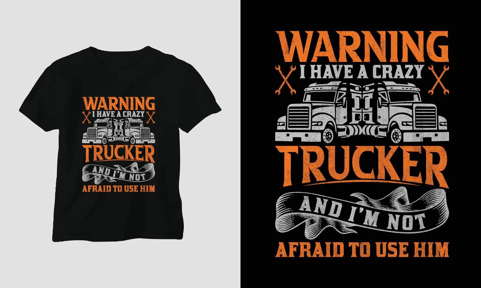 Truck Driver T-shirt Design Vintage Style with truck and flag vector