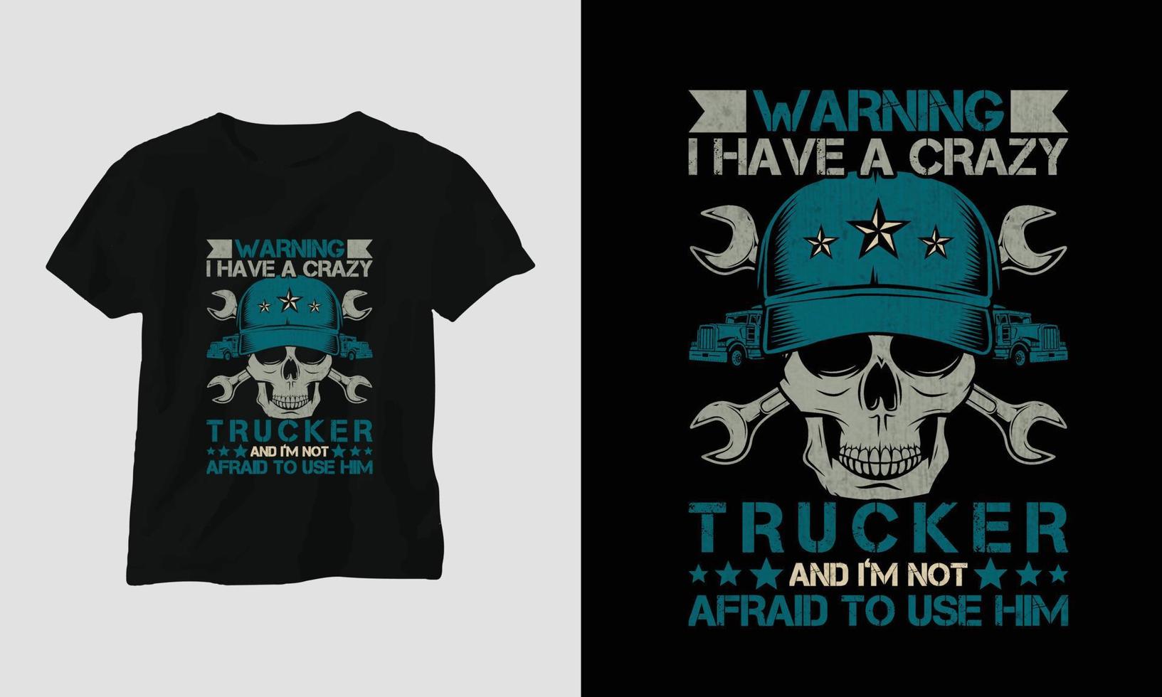 Truck Driver T-shirt Design Vintage Style with Skull vector