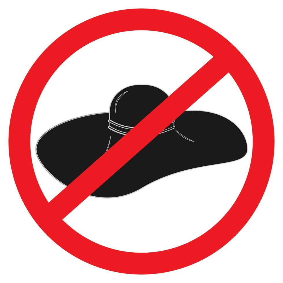 Prohibition Sign on Stylized Wide-brimmed hat in shades of gray in cartoon style. Isolate. Sticker vector