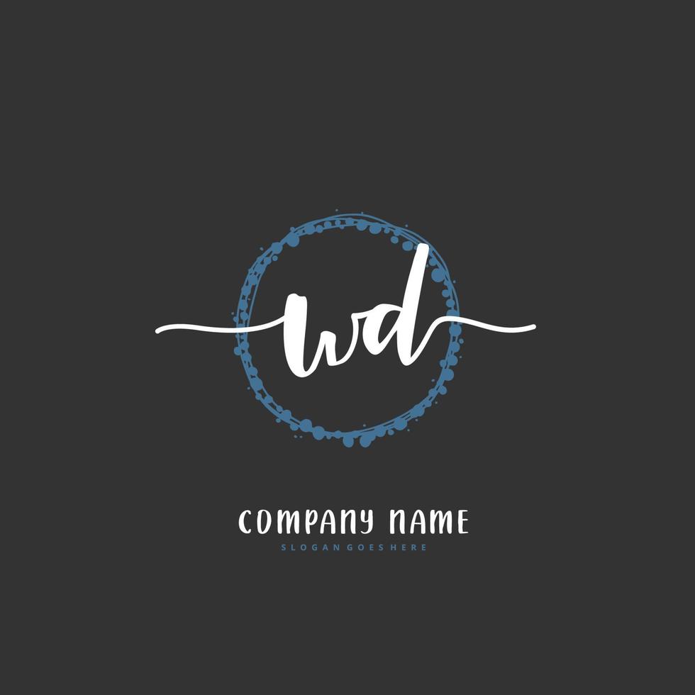 WD Initial handwriting and signature logo design with circle. Beautiful design handwritten logo for fashion, team, wedding, luxury logo. vector