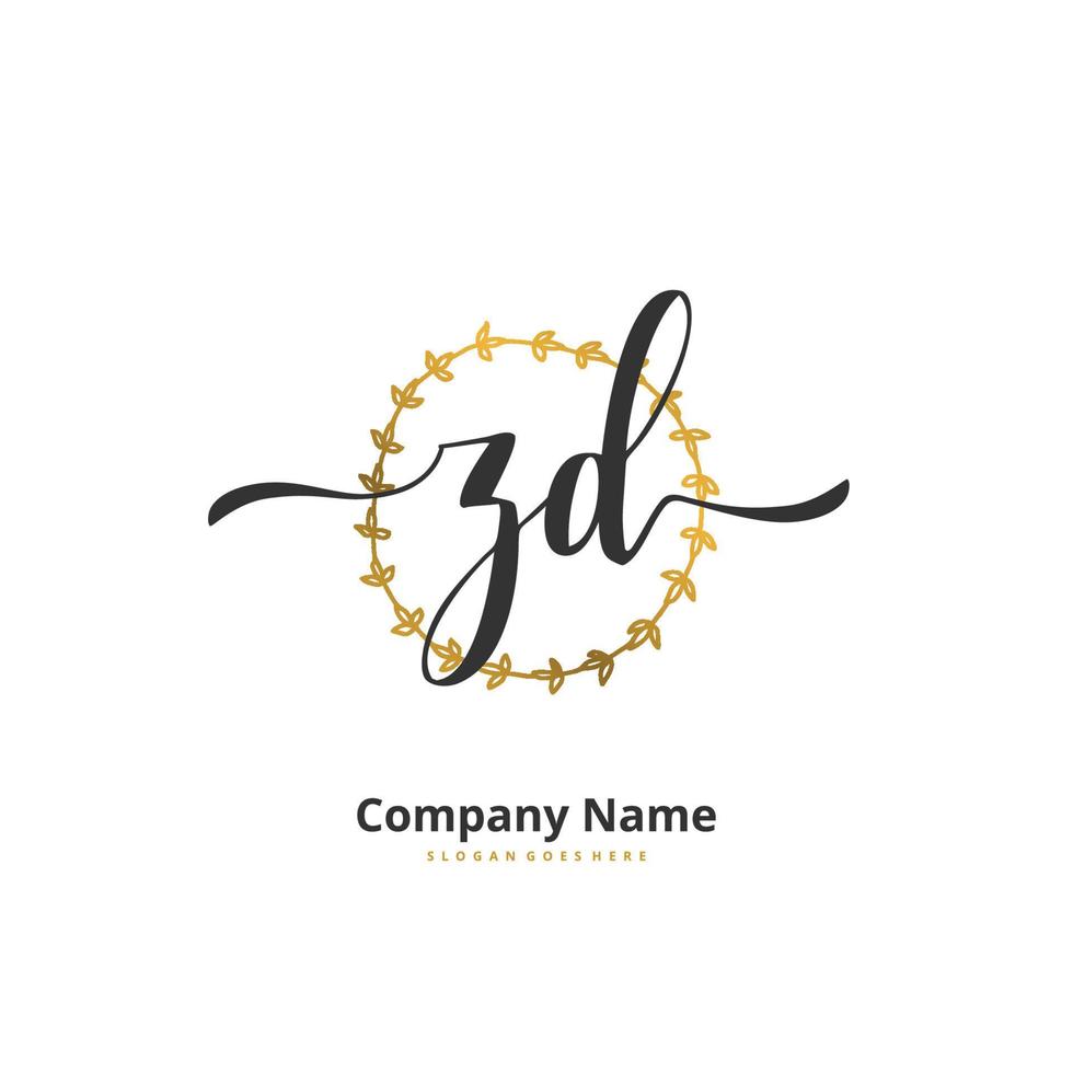 ZD Initial handwriting and signature logo design with circle. Beautiful design handwritten logo for fashion, team, wedding, luxury logo. vector