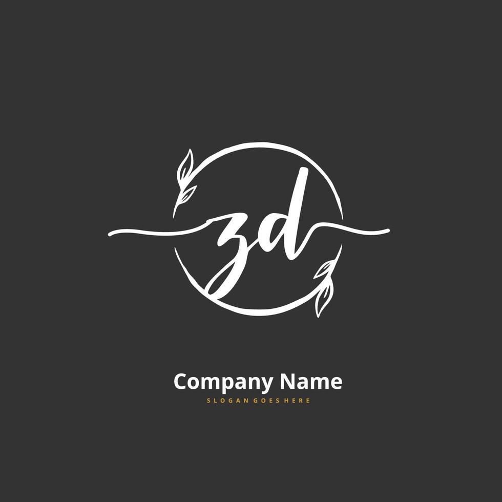 ZD Initial handwriting and signature logo design with circle. Beautiful design handwritten logo for fashion, team, wedding, luxury logo. vector