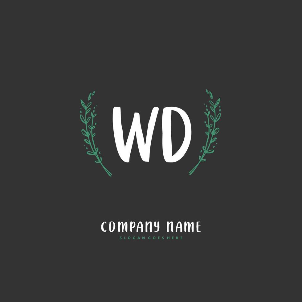 WD Initial handwriting and signature logo design with circle. Beautiful design handwritten logo for fashion, team, wedding, luxury logo. vector