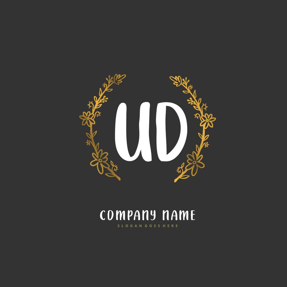 UD Initial handwriting and signature logo design with circle. Beautiful design handwritten logo for fashion, team, wedding, luxury logo. vector