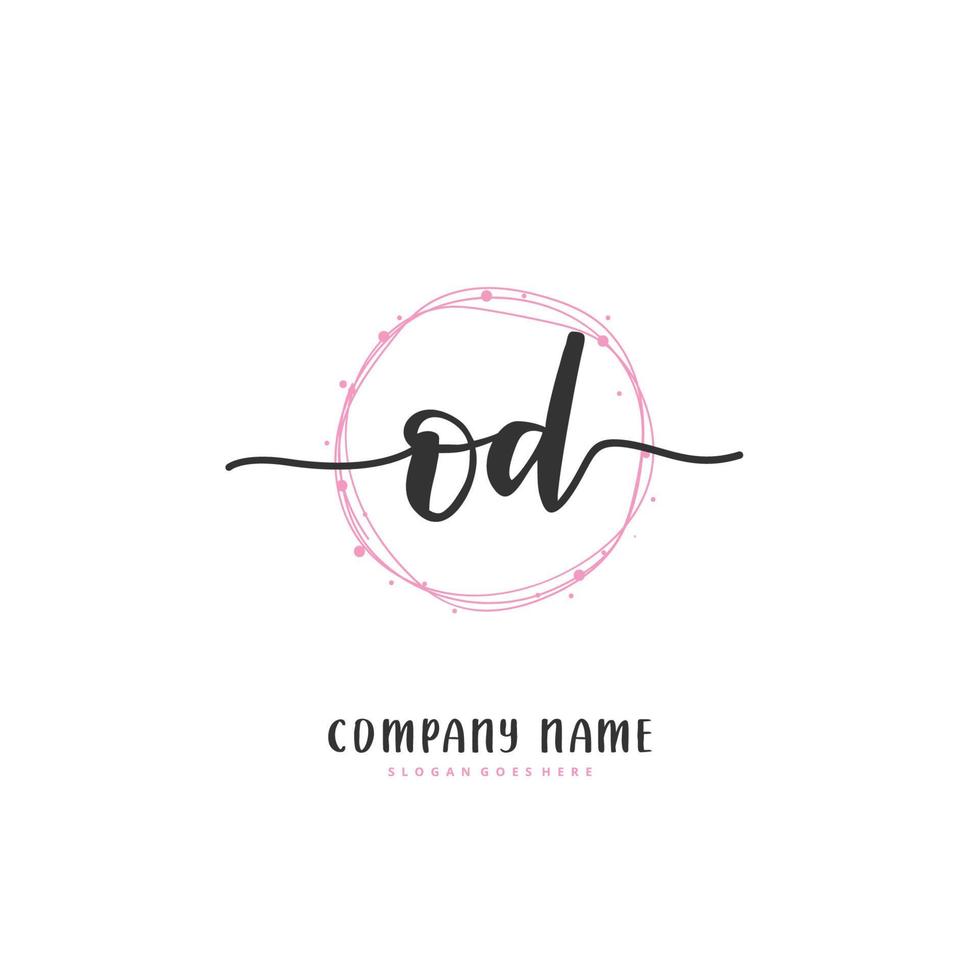 OD Initial handwriting and signature logo design with circle. Beautiful design handwritten logo for fashion, team, wedding, luxury logo. vector