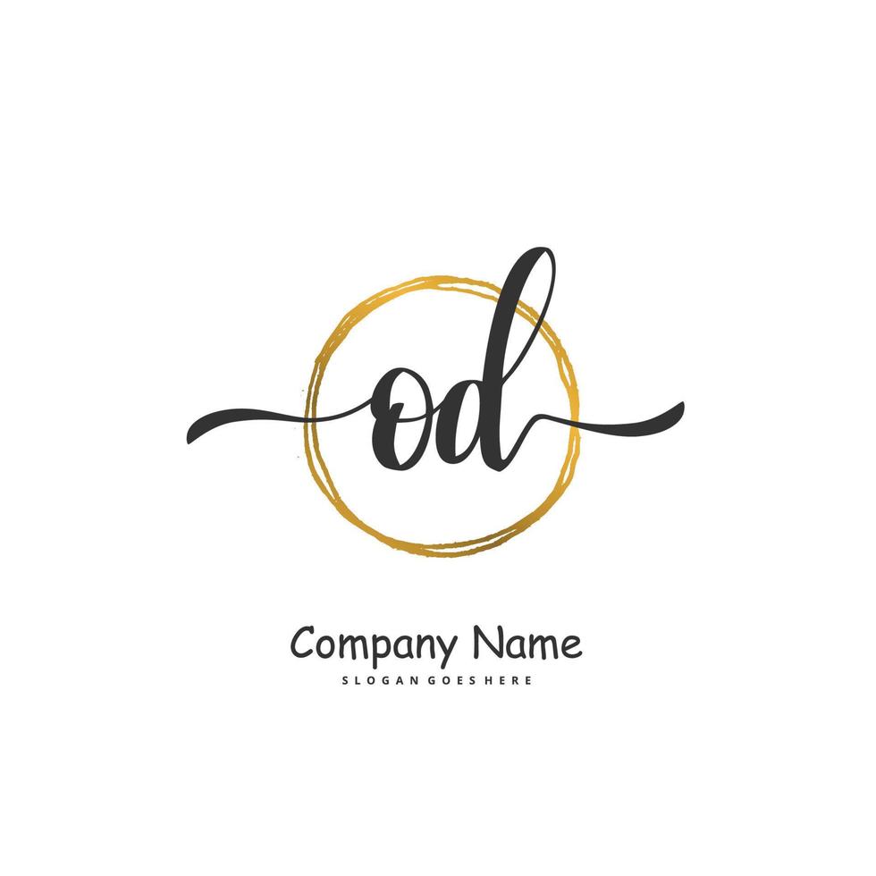OD Initial handwriting and signature logo design with circle. Beautiful design handwritten logo for fashion, team, wedding, luxury logo. vector