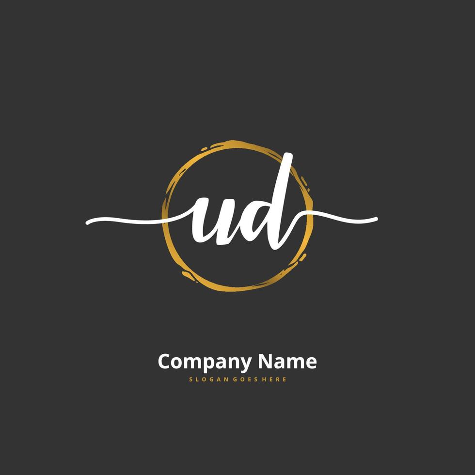 UD Initial handwriting and signature logo design with circle. Beautiful design handwritten logo for fashion, team, wedding, luxury logo. vector