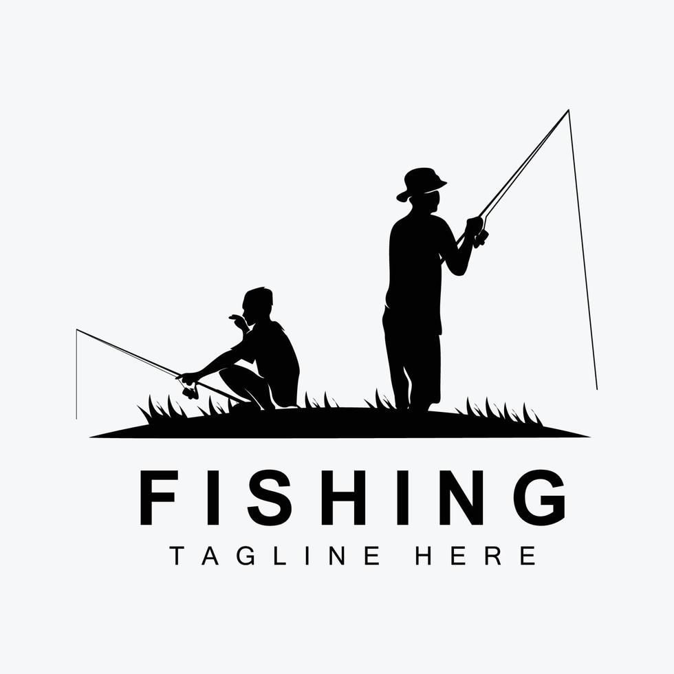 Angler Fishing Logo, Simple Outdoor Fishing Man Silhouette