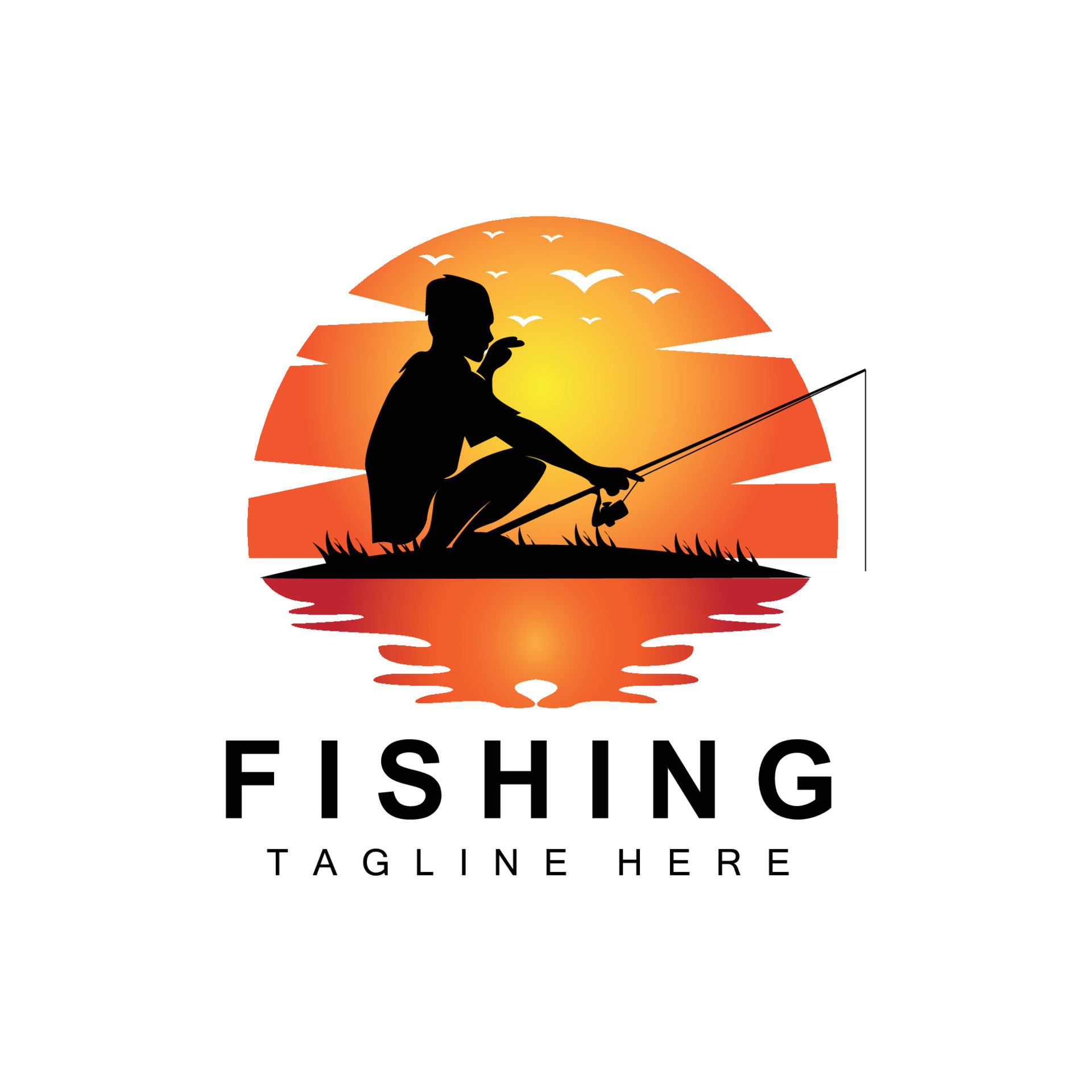 fishing logo icon vector, catch fish on the boat, outdoor sunset silhouette design 13160056