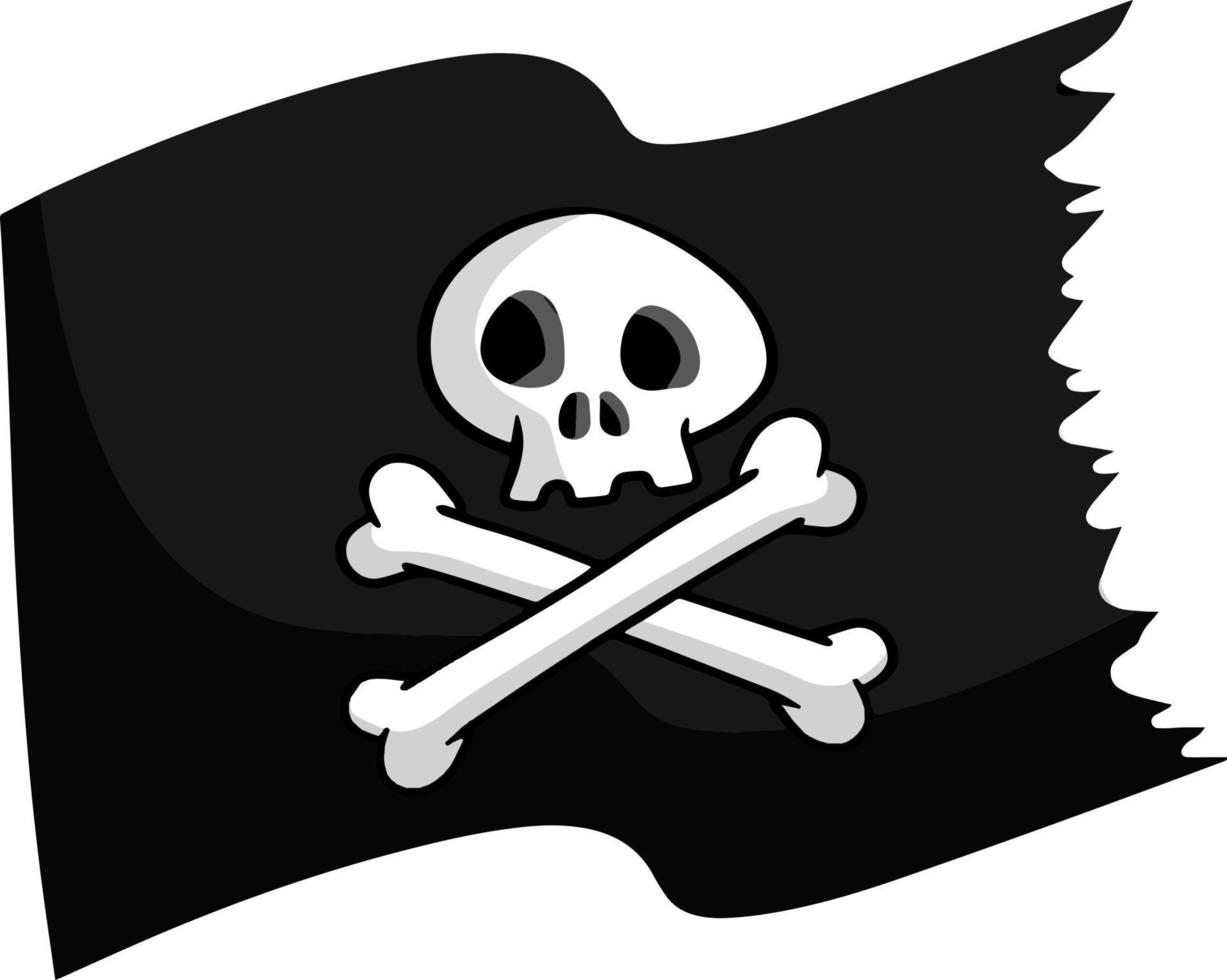 bandera pirata. cráneo y huesos en cinta negra. elemento de la muerte.  emblema y símbolo de robo y ladrón. ilustración plana de dibujos animados. bandera  pirata 13160113 Vector en Vecteezy