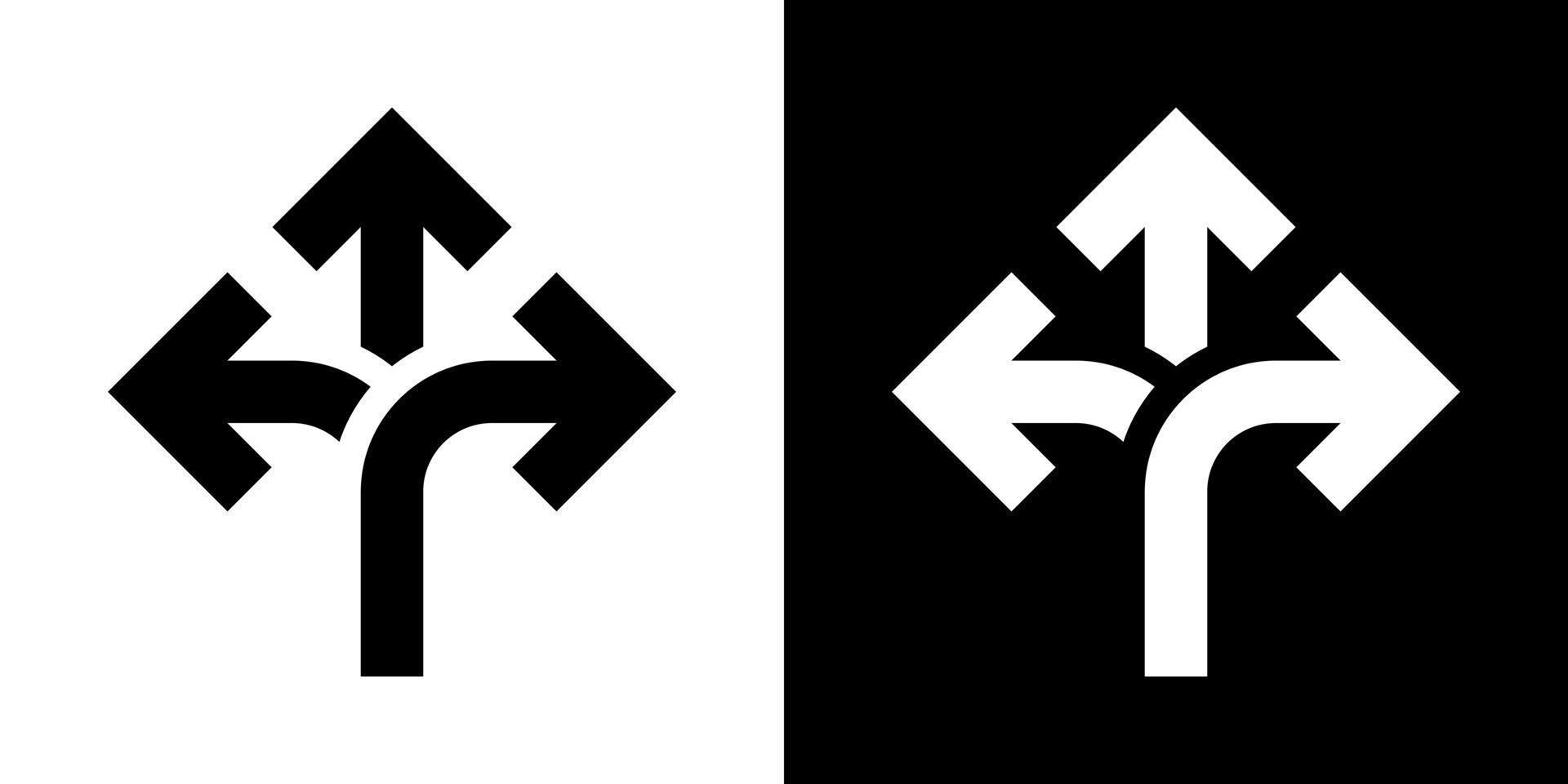 vector de icono de flecha de dirección de tres vías en concepto de imágenes prediseñadas. símbolo de signo de encrucijada