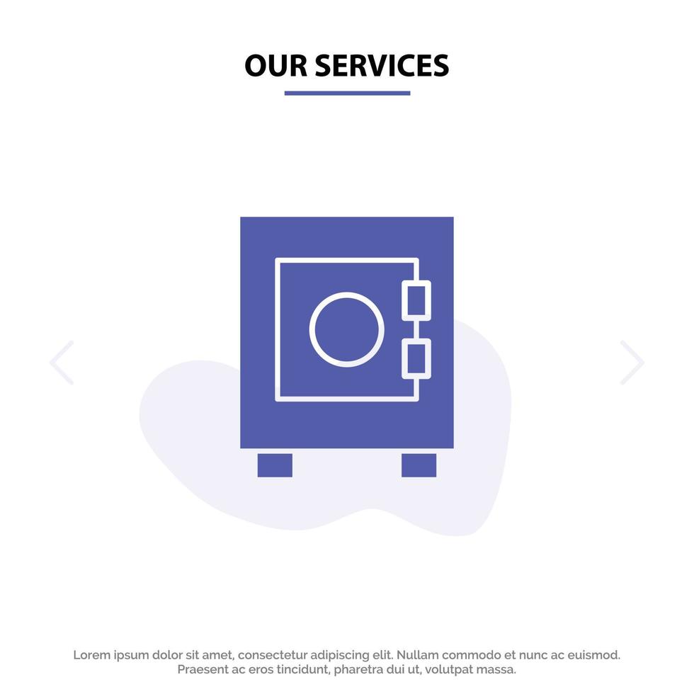 Our Services Locker Lock User Solid Glyph Icon Web card Template vector