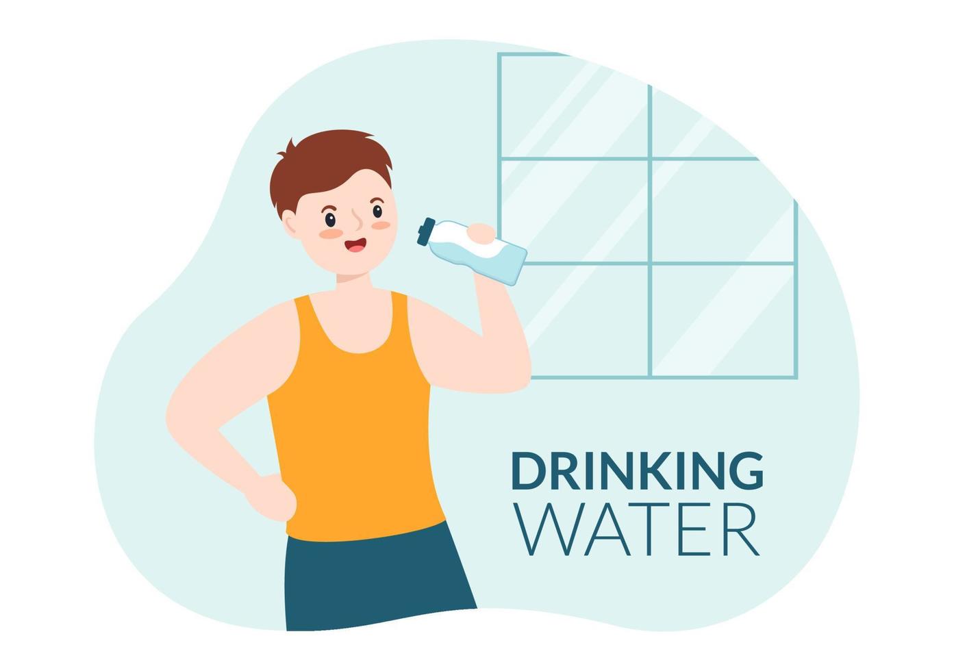 People Drinking Water From Plastic Bottles and Glasses with Pure Clean Fresh Concept in Flat Cartoon Hand Drawn Templates Illustration vector