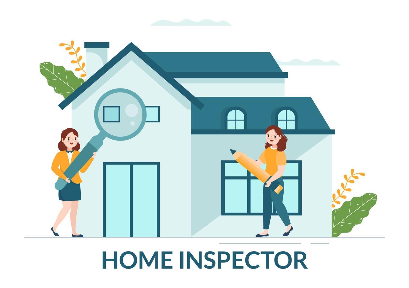 Home Inspector Checks the Condition of the House and Writes a Report for Maintenance Rent Search on Flat Cartoon Hand Drawn Template Illustration vector
