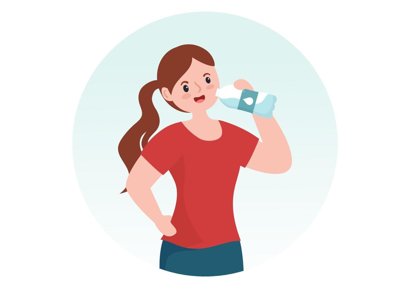 People Drinking Water From Plastic Bottles and Glasses with Pure Clean Fresh Concept in Flat Cartoon Hand Drawn Templates Illustration vector