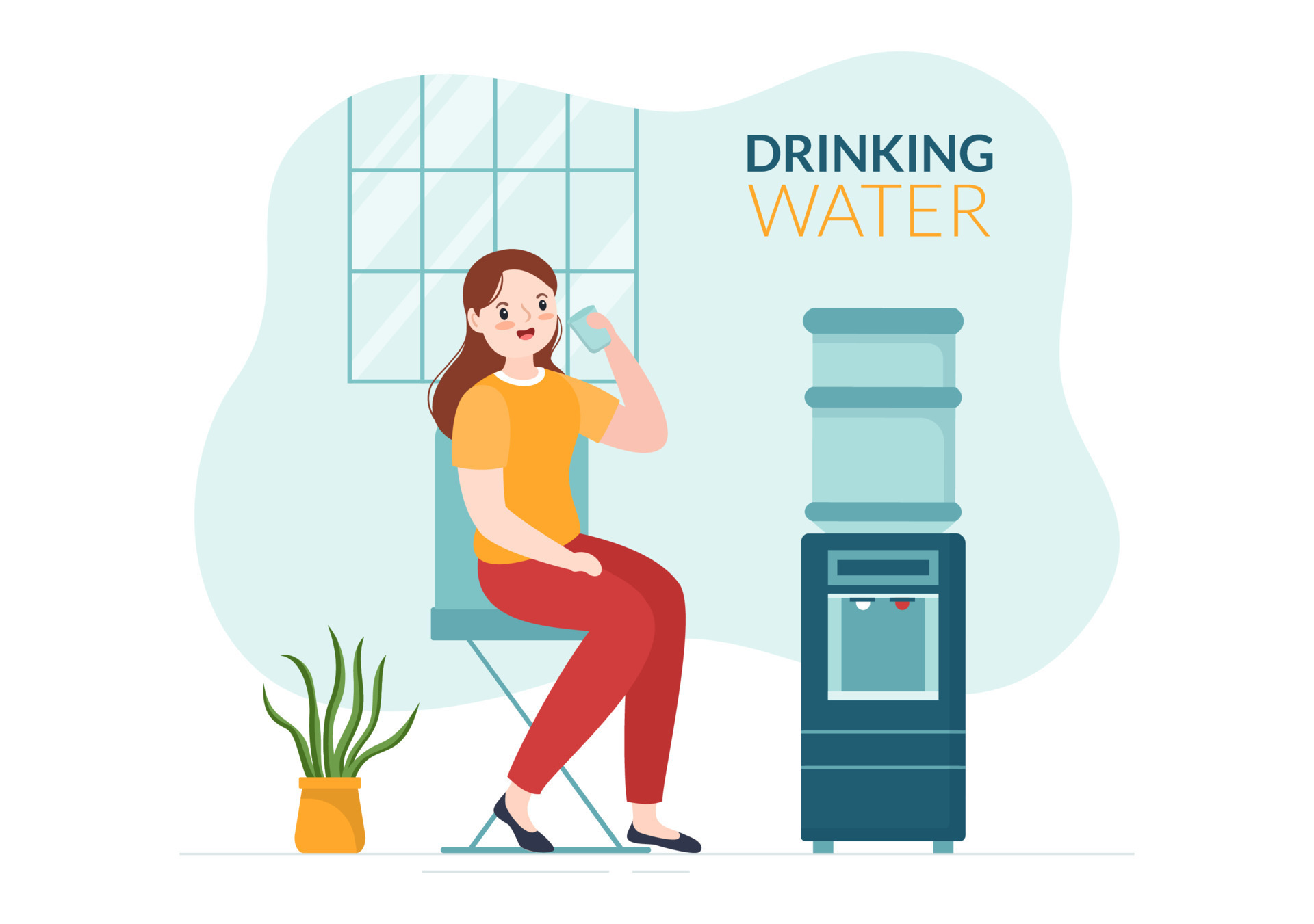 People Drinking Water From Plastic Bottles and Glasses with Pure Clean Fresh Concept in Flat