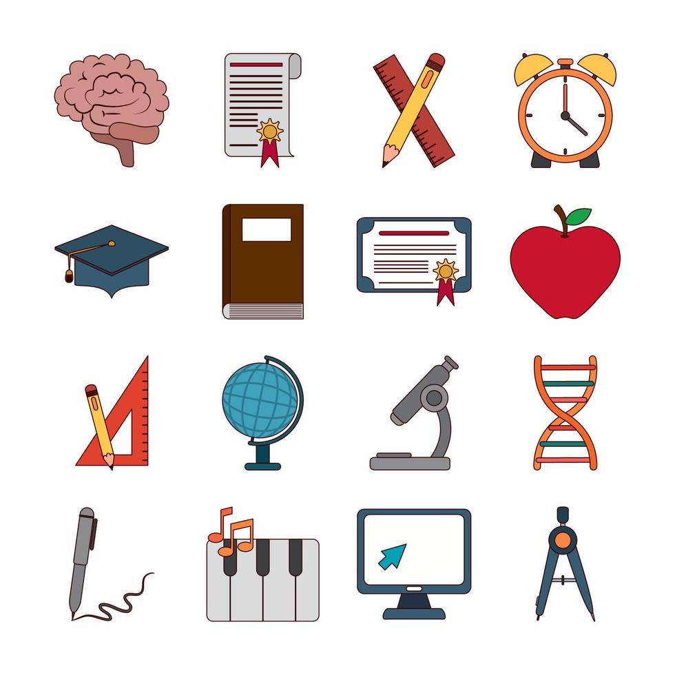 school education knowledge elements flat icons set with shadow vector