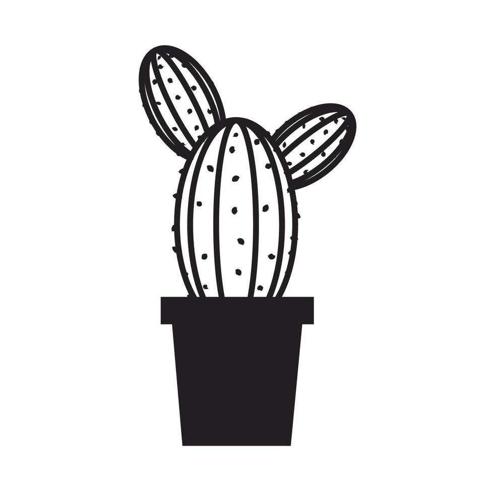 potted cactus plant decoration isolated linear style icon vector