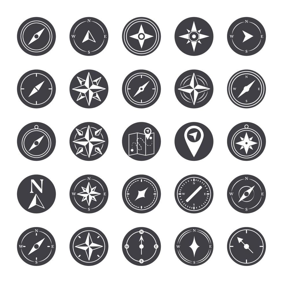 compass rose navigation cartography travel explore equipment icons set silhouette design icon vector